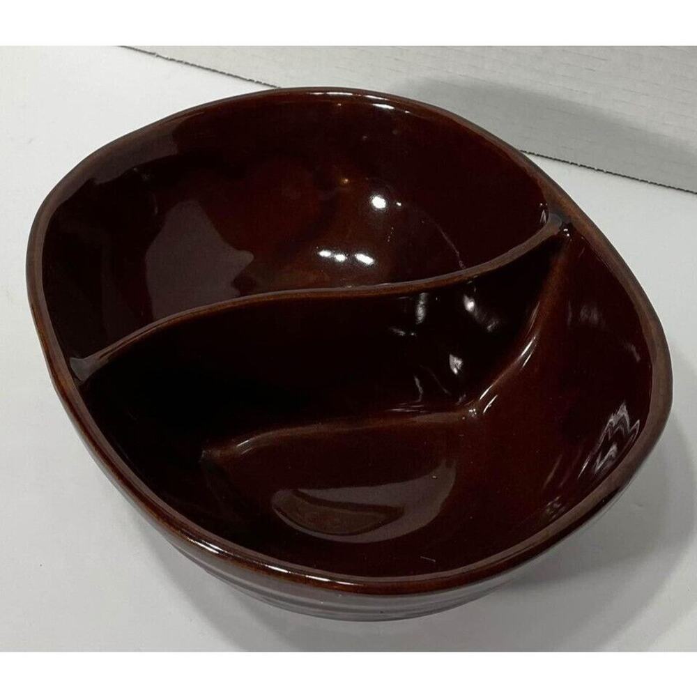 Vintage 1950s Marcrest Oven-Proof Stoneware Daisy Dot Brown Serving Bowl